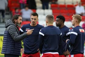 Boro boss Jono Greening rallies his troops before the home draw with Ashton

Photo by Morgan Exley