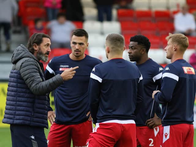 Boro boss Jono Greening rallies his troops before the home draw with Ashton
Photo by Morgan Exley