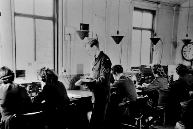 Photo, courtesy of the GCHQ museum at Irton Moor, of women at Scarborough’s Y station in World War Two. In May 1941, the station played a key role in the location and subsequent destruction of the German battleship Bismarck.