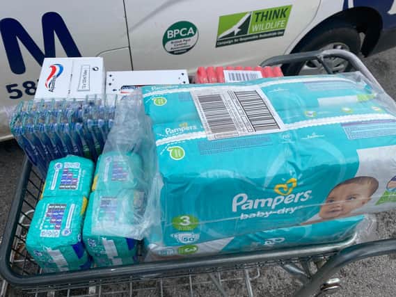 Excel Pest Management in Cayton donated a trolley full of nappies, toothbrushes and toothpaste. (Photo: Excel Pest Management)