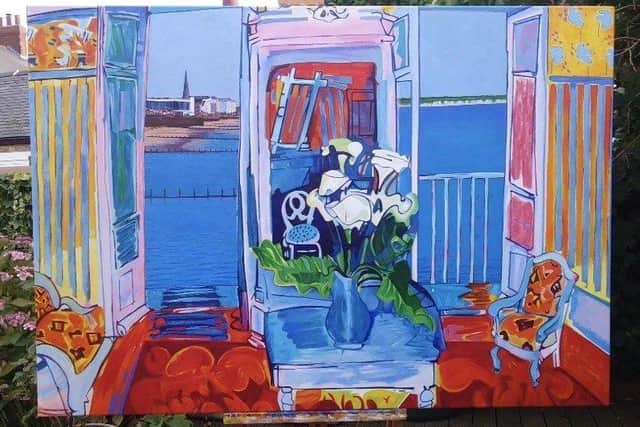The painting by Peter Daniel is called ‘Bridlington Nice’ and is a reverse transcription of a work by Raoul Dufy.