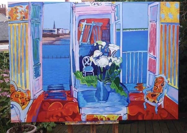 The painting by Peter Daniel is called ‘Bridlington Nice’ and is a reverse transcription of a work by Raoul Dufy.
