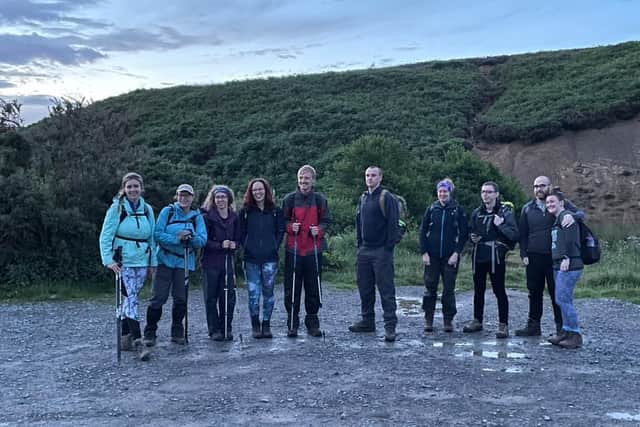 Harriet, left, Amy, Megan, Gemma, Chris, Pete, Helen, Luke, Tom and Becky at the walk start at 5am. (Photo: Harriet Allen)