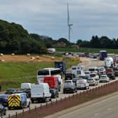Traffic chaos on the A1(M) as festival-goers arrive for Leeds Festival.