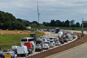 Traffic chaos on the A1(M) as festival-goers arrive for Leeds Festival.