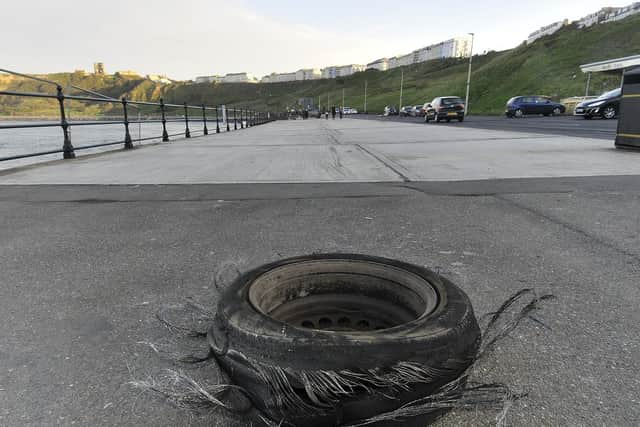 A shredded tyre found on Royal Albert Drive following the Static Royal car event in February 2020.