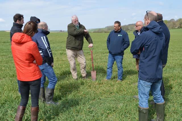 Soil scientist Neil Fuller launches the Sustainable Landscapes Wolds Programme with East Yorkshire farmers. Photo submitted