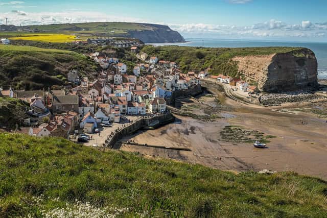View of Staithes from the Cleveland Way on the North Yorkshire coast.