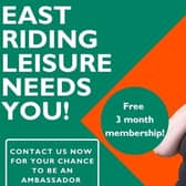 The organisation is looking for 10 people (one at each of their 10 sites across the East Riding) who are happy to update others about their journey through East Riding Leisure every fortnight, either through video, pictures and vlogs/blogs (a maximum of six updates over three months).