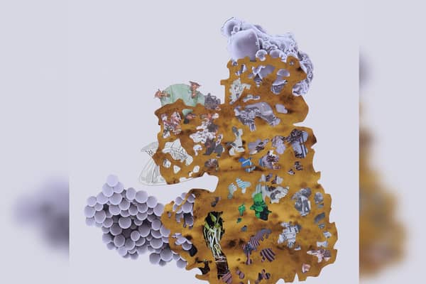 The Ant-ic Museum - Mushroom Farming, 2021 - walnut ink and urine on paper cut, collage. 60 x 55cm © Feral Practice