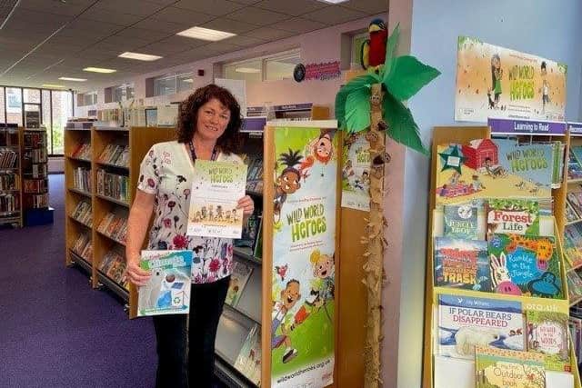 Adele Duffield promotes the Summer Reading Challenge at Whitby Library, at the start of the summer holidays.