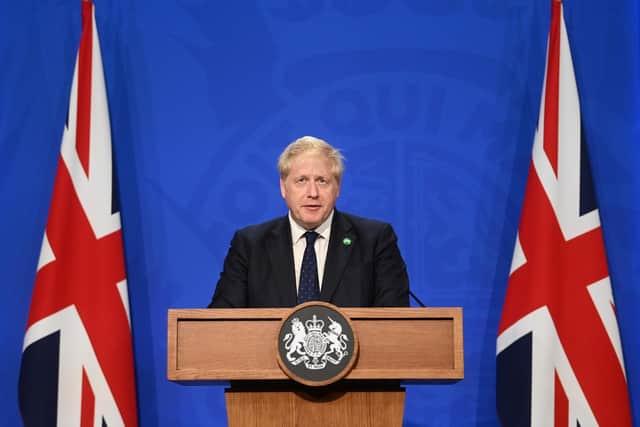 Prime Minister Boris Johnson speaks during a news conference announcing the changes in Downing Street on September 7, 2021. (Photo by Toby Melville-WPA Pool/Getty Images)