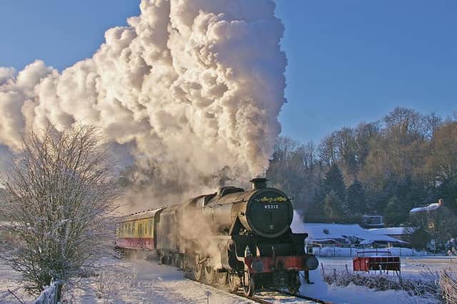 Steam train in winter.