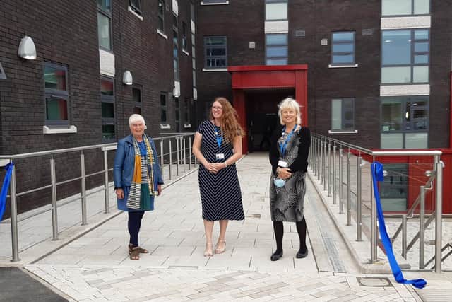 At the ribbon cutting performed by Sharon Mays, Chairman of the Board, Humber Teaching NHS Foundation Trust (centre), pictured with Doff Pollard, Whitby Governor for the Trust Board (left) and trust Chief Executive Michele Moran.