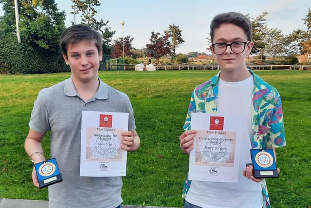 Leon Cole and Harry Jordan with their Film Studies awards and certificates.Leon Cole and Harry Jordan with their Film Studies awards and certificates.