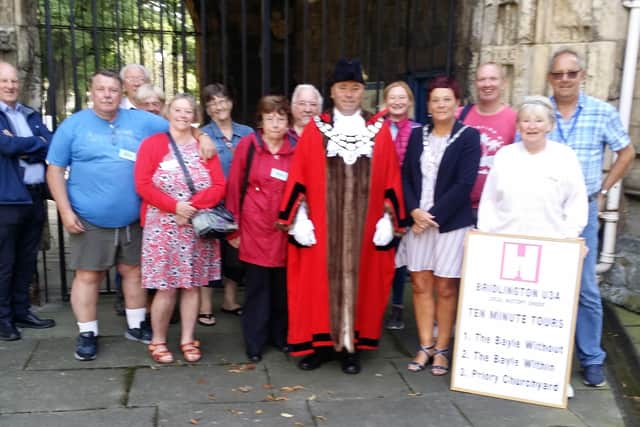 Mayor Liam Dealtry starts the U3A Local History Group tours at Church Green. Mayor Liam Dealtry starts the U3A Local History Group tours at Church Green.