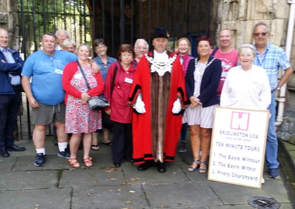 Mayor Liam Dealtry starts the U3A Local History Group tours at Church Green. Mayor Liam Dealtry starts the U3A Local History Group tours at Church Green.