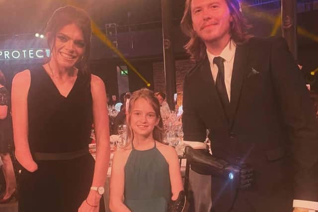 Gold medal winner Lauren Steadman, Phoebe and Open Bionics ambassador Daniel Melville. (Daniel Sinclair)