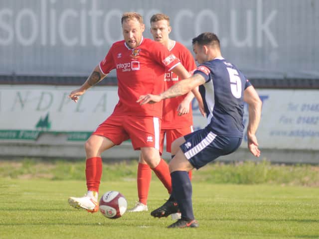 Joe Lamplough in action during Brid's 2-1 win at home to Shildon
Photo by Dom Taylor