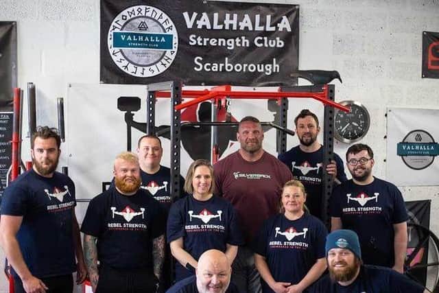 The Valhalla Strength Club with Terry Hollands, centre, maroon shirt