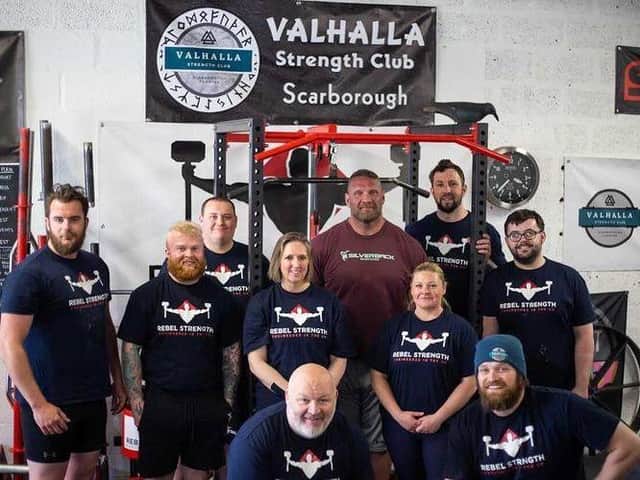 The Valhalla Strength Club with Terry Hollands, centre, maroon shirt