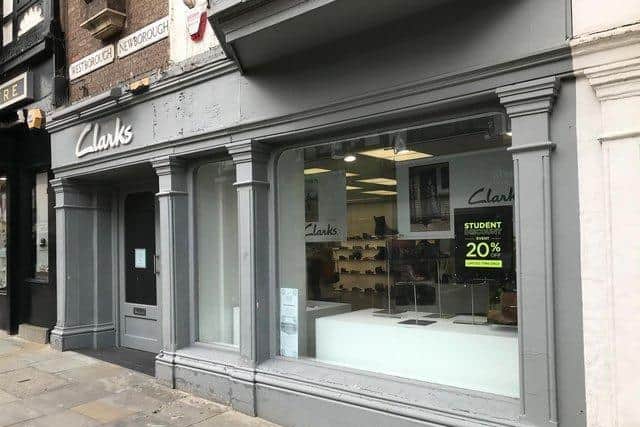 The former Clarks shoe shop store on Newborough, Scarborough, before its closure.