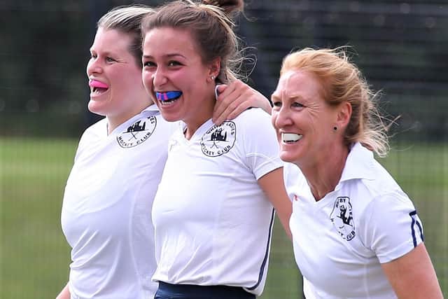 Lisette Vincent Jones (left) with Whitby scorer Anna Sweeney and Nichola Kent (right)
PHOTO BY BRIAN MURFIELD
