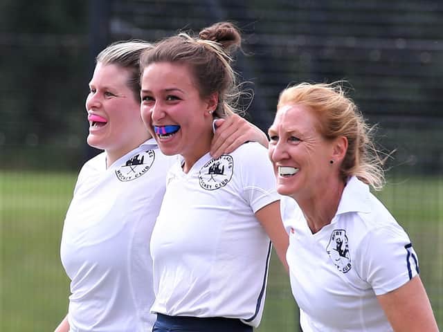 Lisette Vincent Jones (left) with Whitby scorer Anna Sweeney and Nichola Kent (right)
PHOTO BY BRIAN MURFIELD