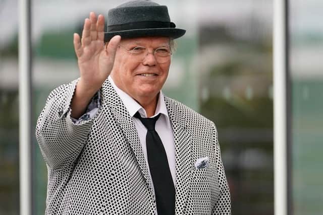 Roy "Chubby" Brown is known for his 'blue' humour and clown-like outfit of a flying helmet and goggles, and a multicoloured jacket and trousers. (Photo by Christopher Furlong/Getty Images)