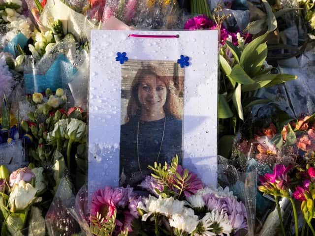 Flowers surround the Clapham Common bandstand memorial to murdered Sarah Everard'. (Photo by Dan Kitwood/Getty Images)