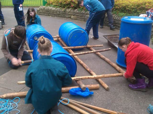 Scarborough Scouts building their own raft in 2014's raft race. (Credit: 49 Eastfield Scouts)