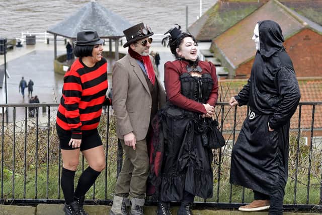 People enjoying Whitby Goth Weekend in October 2019.