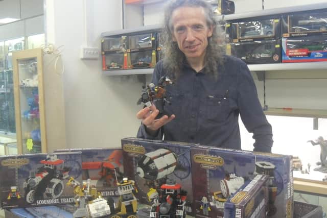Craig Stevens of Whitby with some of the Steampunk brick models.