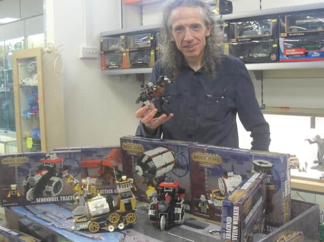Craig Stevens of Whitby with some of the Steampunk brick models.