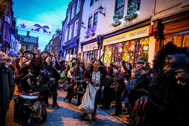 The weird and wonderful costumed characters of The Krampus Run in Whitby.