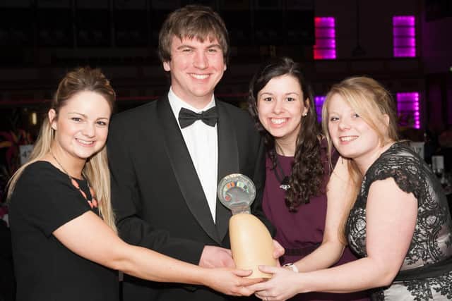 Rachael Oliver, Harry Foreman, Charlotte Prescott and Rosie Hopper pick up a REYTA accolade for Mr Moos in 2014. (nbfp-msh1411x095)
