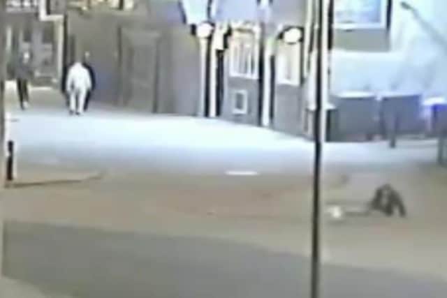 CCTV captures Ben Collins, in the light-coloured clothing, walking off in the direction of Westborough after the sickening attack. (Photo: North Yorkshire Police)