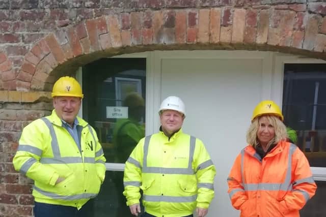 Graham and Fiona Ratcliffe, of the Construction Skills Village, and Gerry Doherty, of Termrin Construction.