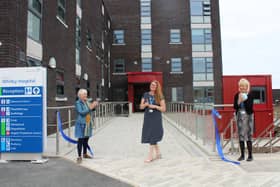 Humber Teaching NHS Foundation Trust's Doff Pollard, Whitby Governor for the Trust Board, Sharon Mays, former Chairman of the Board, and trust Chief Executive Michele Moran at the new hospital site.