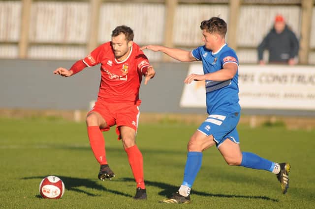 Lewis Dennison in action during the FA Trophy loss at home to Marske
Photo by Dom Taylor