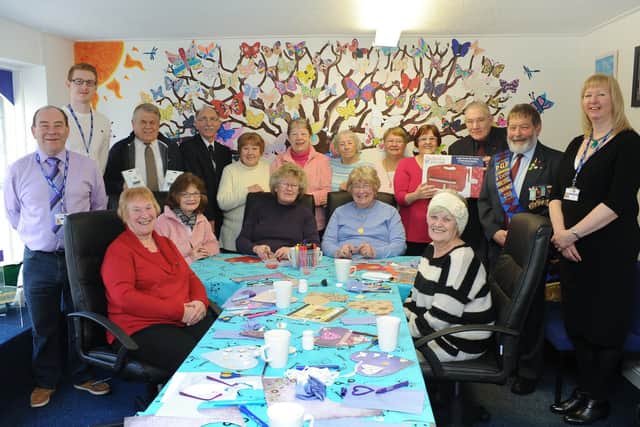 Members of the RAOB donate equipment to the Priory Enterprise centre on Hilderthorpe Road in 2014. The items were to be used to make various crafts. Photograph by Paul Atkinson. (NBFP PA1406-8a)