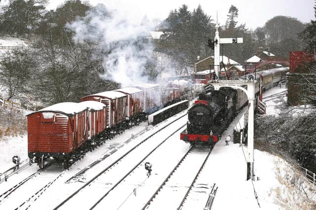 The Moorlander in snow on the North Yorkshire Moors Railway.