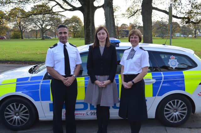 From L to R - New North Yorkshire Police Deputy Chief Constable Mabs Hussain, Acting Police, Fire and Crime Commissioner Jenni Newberry and Chief Constable Lisa Winward.