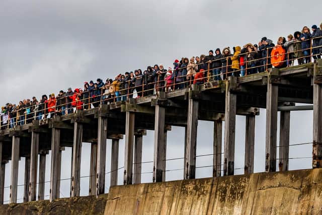 Large crowds watching Whitby's Boxing Day dip in 2019.