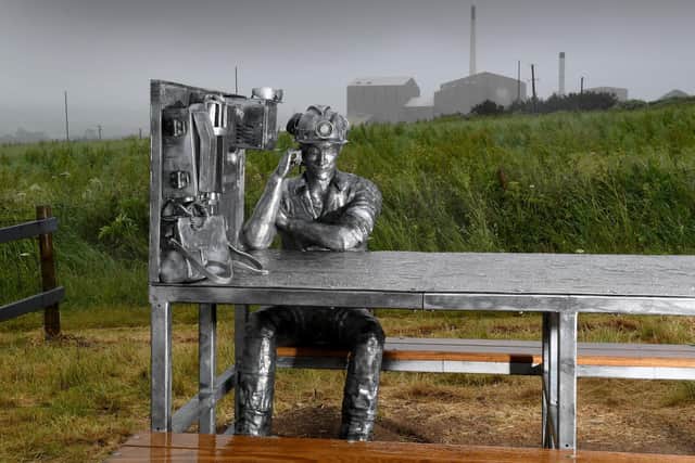 Sculpture by Sandsend blacksmith Katie Ventress, marks 50 years of mining at Boulby Mine.