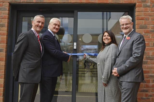 Paul Downey (first chair of governors at ERC), Graham Stuart MP, Kerri Harold (chair of governors at ERC) and ERC principal Mike Welsh at the official opening of the Yorkshire and Humber Institute of Technology.