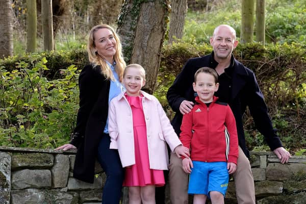 Evie Hodgson, second left, pictured earlier this year with her mum Tina, her brother William and dad Andy.