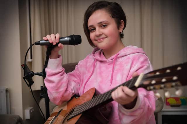 Seventeen-year-old Grace Robertson writes and records her own songs at her home in Filey