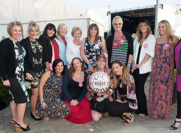 This fantastic photograph was taken during the Katherine Jenkins concert at The Blue Bell Hotel in Burton Agnes in 2014. Maz Rhodes from Bridlington enjoys a suprise hen night at the concert. (ndtp-msh1422x571)