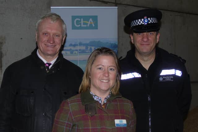 Graham Stuart MP, CLA’s lead on hare coursing Libby Bateman and Inspector Andy Bateman at the meeting.